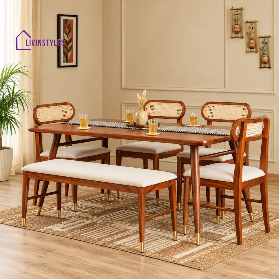 Aadhya Premium Solid Wood Dining Table Set for 6 People