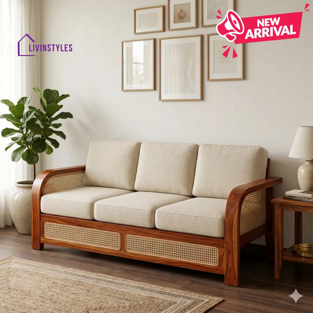 Aadhya Sheesham Wood and Cane Sofa for Living Room