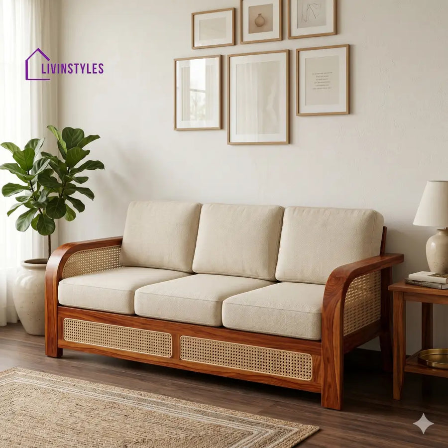 Aadhya Sheesham Wood and Cane Sofa for Living Room