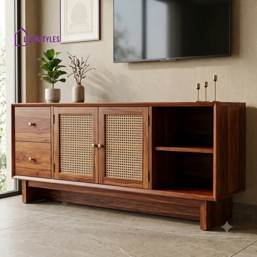 Aadhya Solid Sheesham Wood TV Console With Honey Finish For Living Room