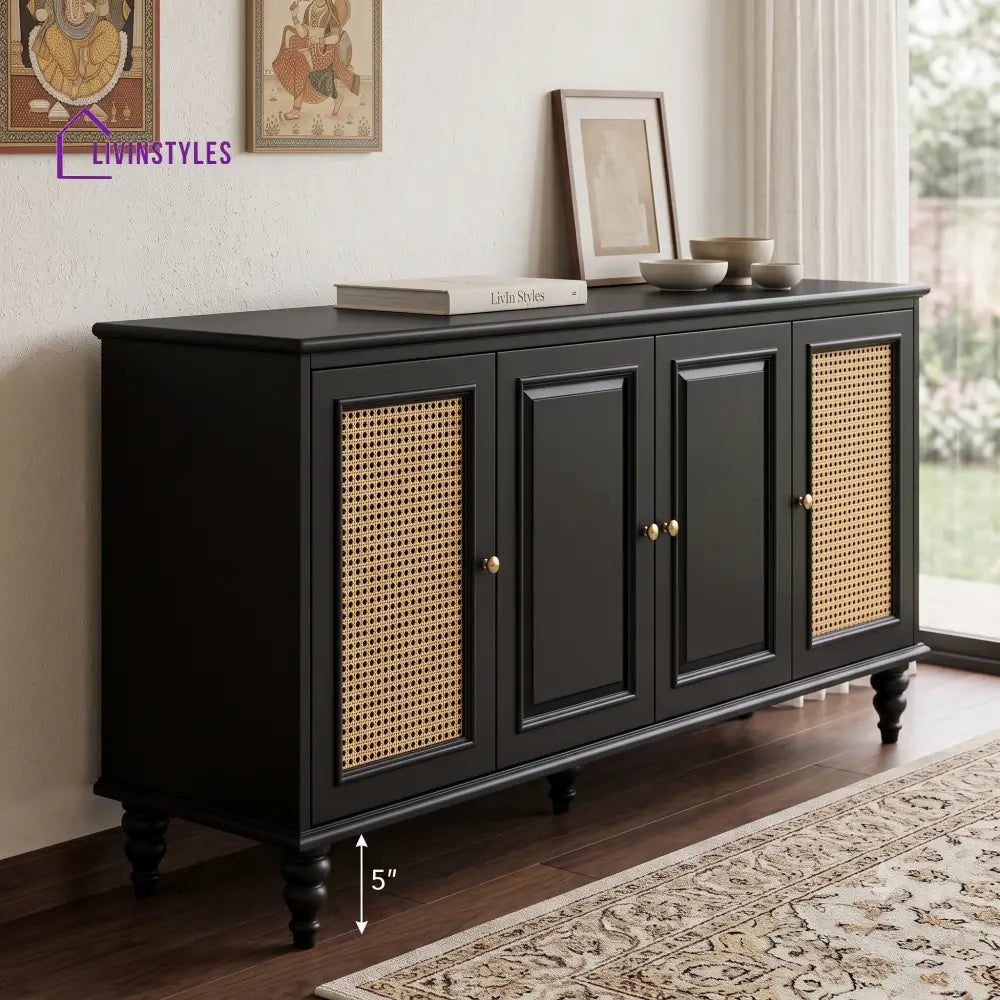 Aadhya Solid Wood Sideboard and Cabinet in Black Finish