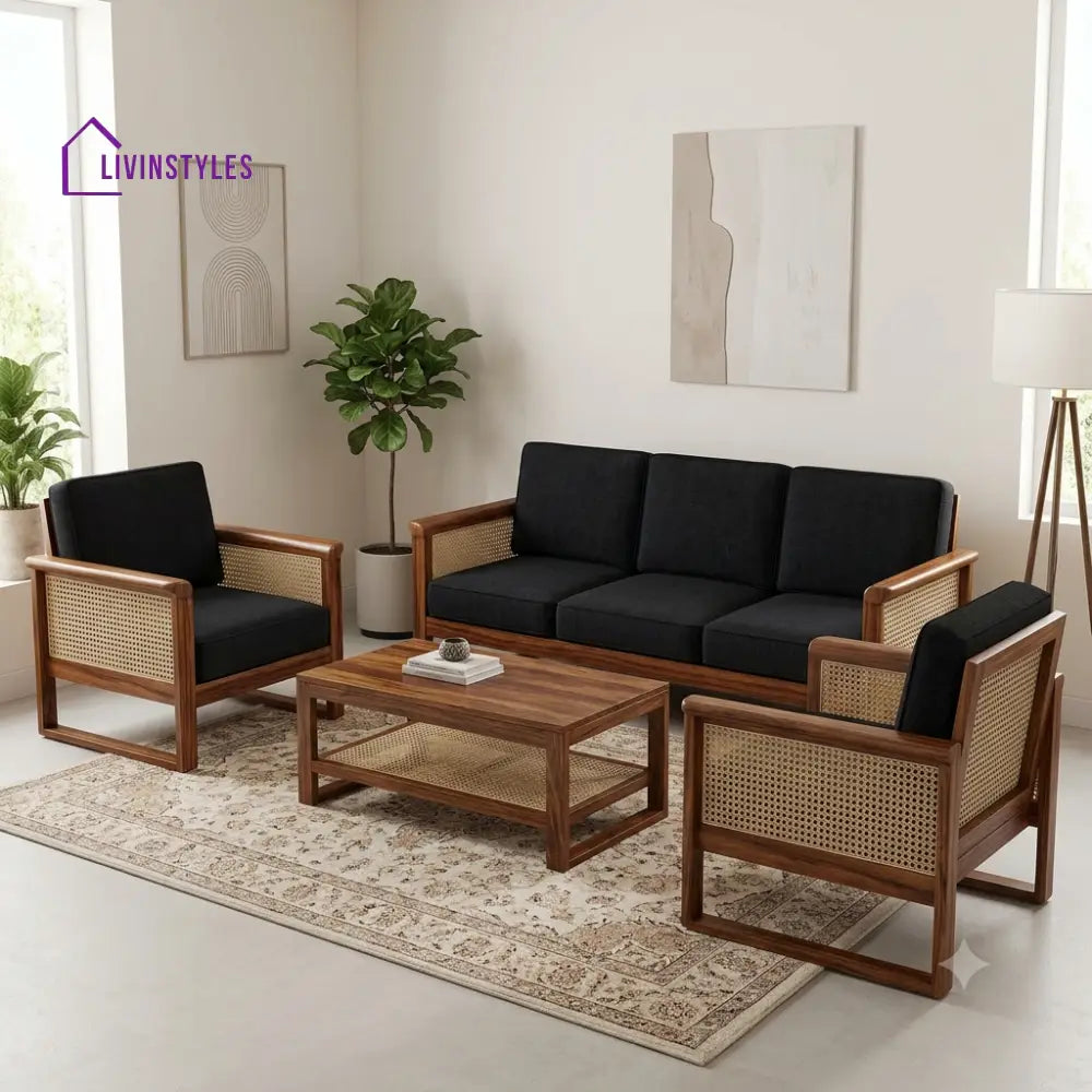 Aadhya Wooden Sofa Set | 3 + 1 + 1 Sheesham Wood Sofa Set for Living Room