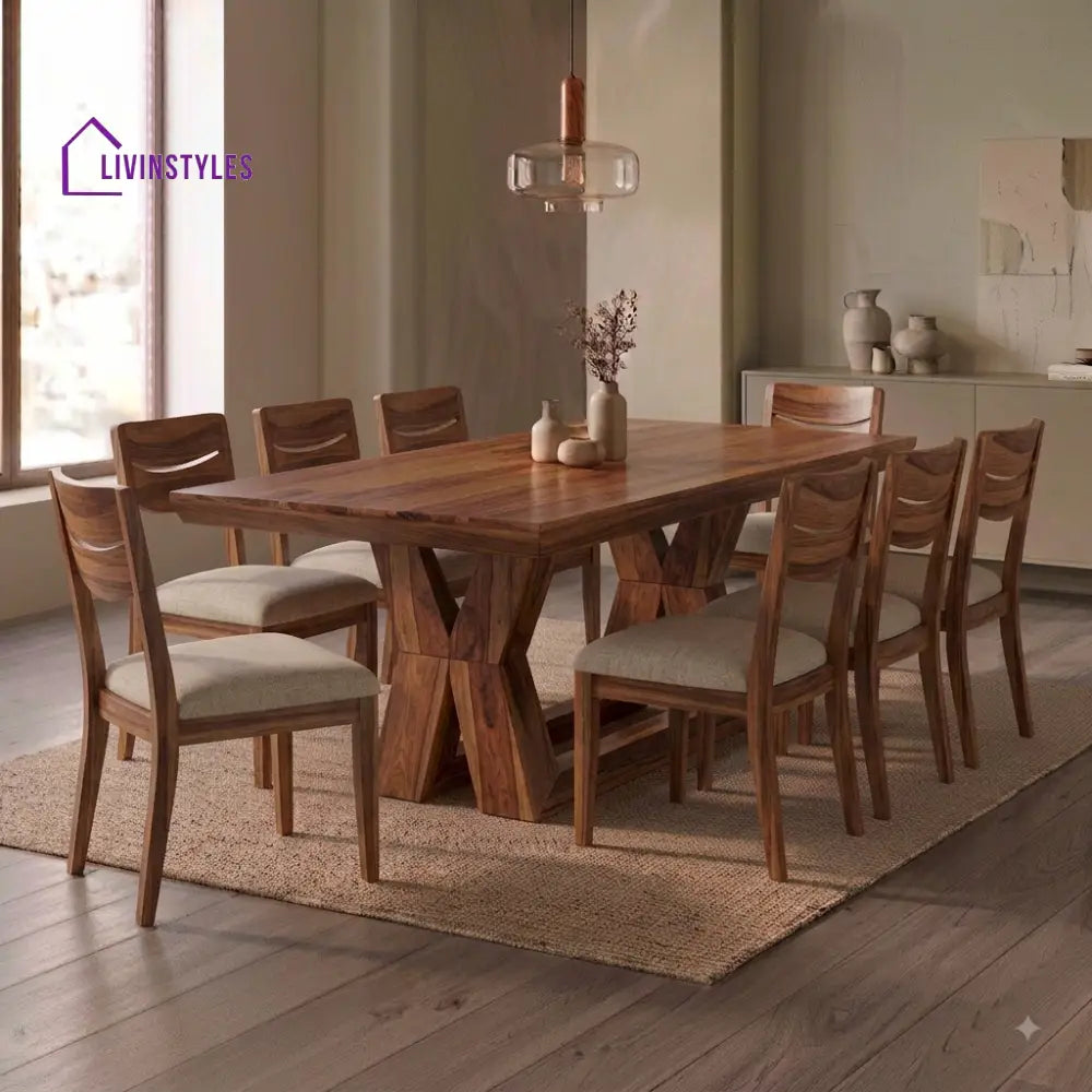 Aadi Premium Solid Wood 8 Seater Dining Table Set