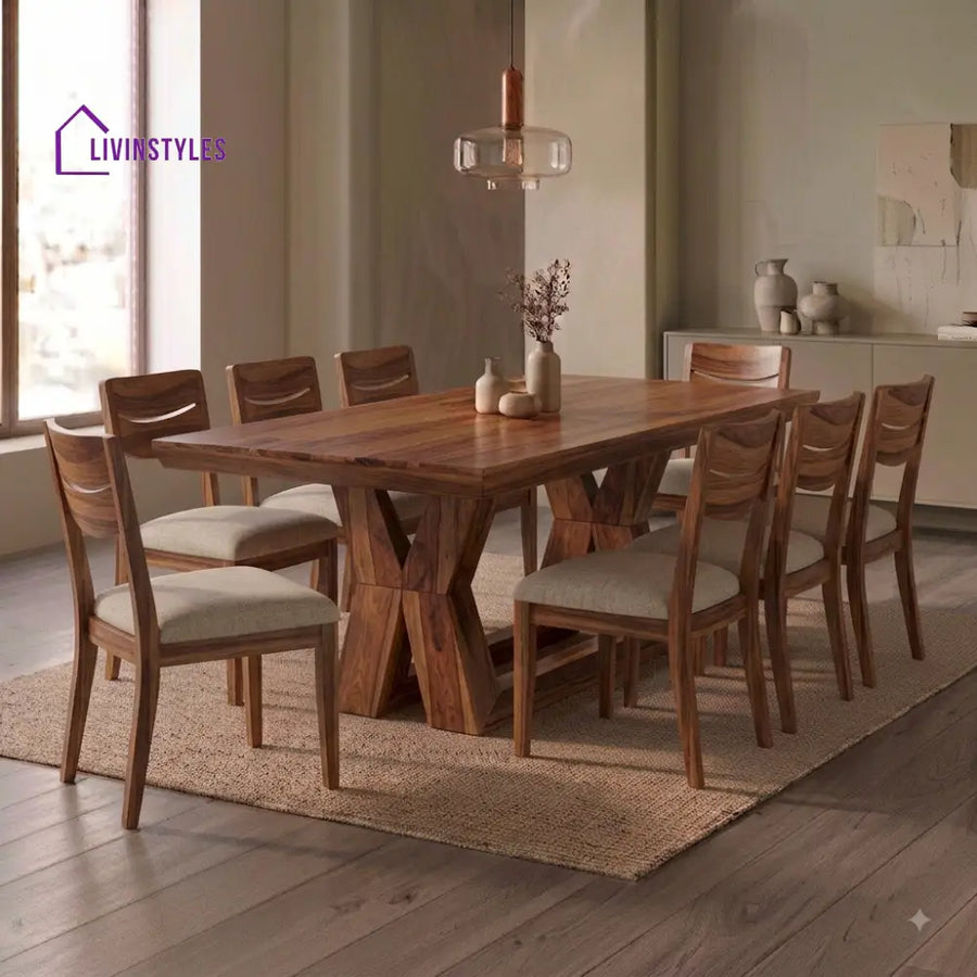 Aadi Premium Solid Wood 8 Seater Dining Table Set
