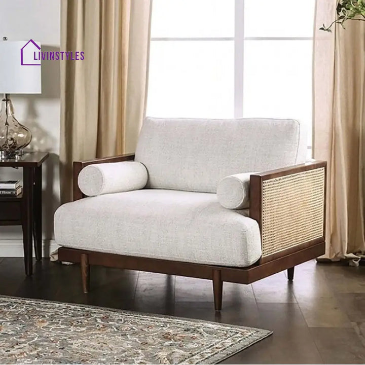 Aaditri Solid Wood and Fabric Arm Chair | Living Room Chair | Lounge Chair