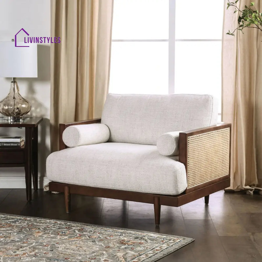 Aaditri Solid Wood and Fabric Arm Chair | Living Room Chair | Lounge Chair