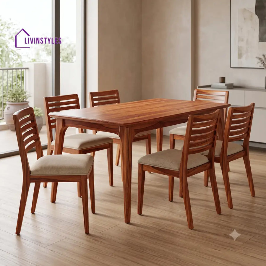 Aahana Premium Solid Wood Dining Table Set for 6 People