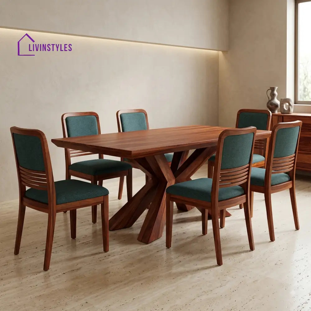 Aahana Premium Wooden 6 Seater Dining Table Set