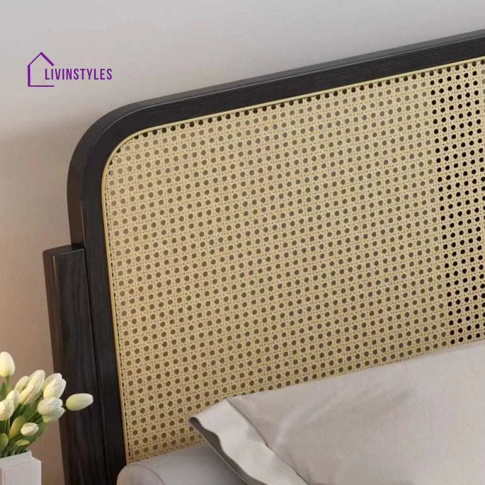 Aakesh Solid Wood And Cane Weaving Bed without Storage