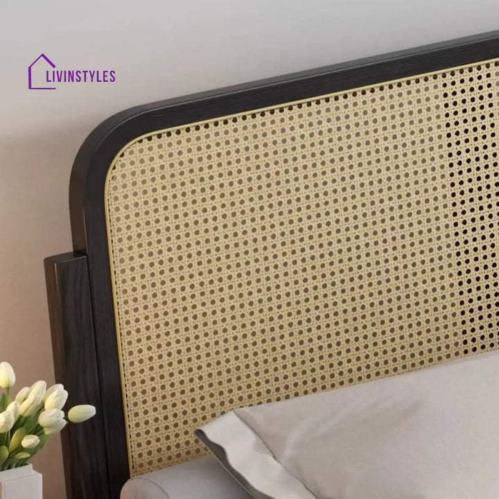 Aakesh Solid Wood And Cane Weaving Bed without Storage