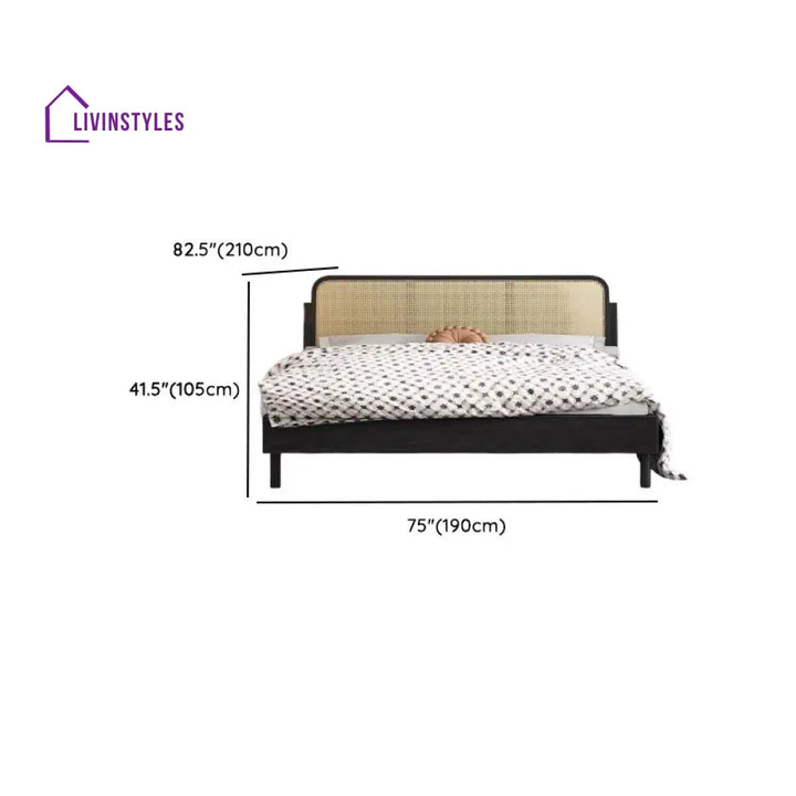 Aakesh Solid Wood And Cane Weaving Bed without Storage