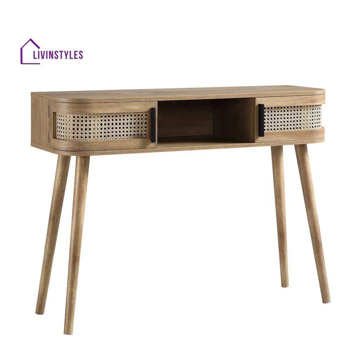 Izzy Curved Rattan 2-Door Table Natural Console Tables