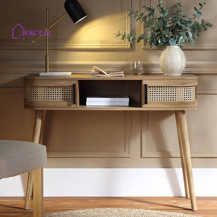 Izzy Curved Rattan 2-Door Table Natural Console Tables