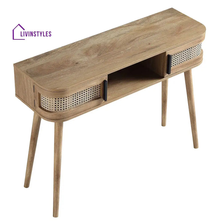 Izzy Curved Rattan 2-Door Table Natural Console Tables