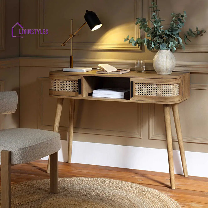 Izzy Curved Rattan 2-Door Table Natural Console Tables