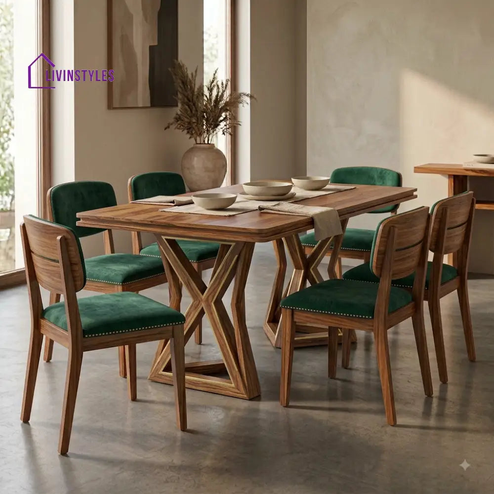 Aaradhya Premium Wooden 6 Seater Dining Table Set