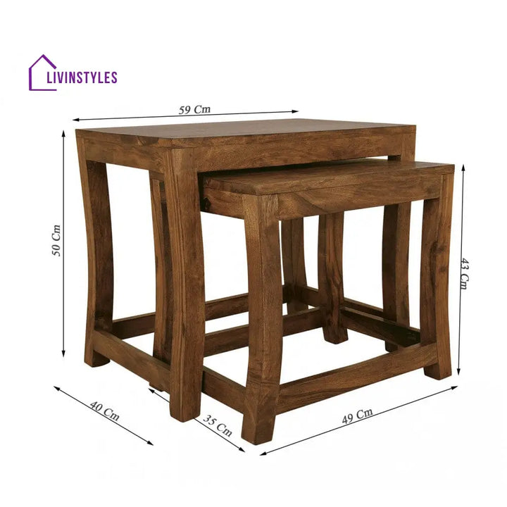 Aaradhya Solid Sheesham Wood Nested Tables In Honey Finish