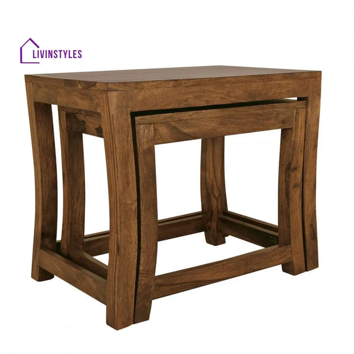 Aaradhya Solid Sheesham Wood Nested Tables In Honey Finish