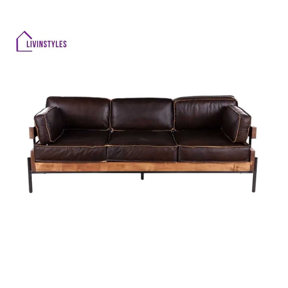 Aerlene 3 Seater Leather Sofa Brown