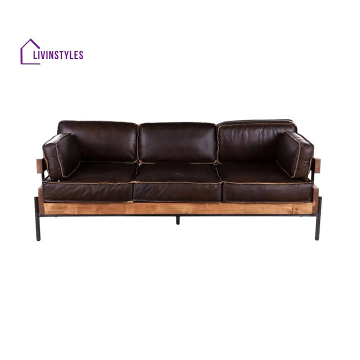 Aerlene 3 Seater Leather Sofa Brown