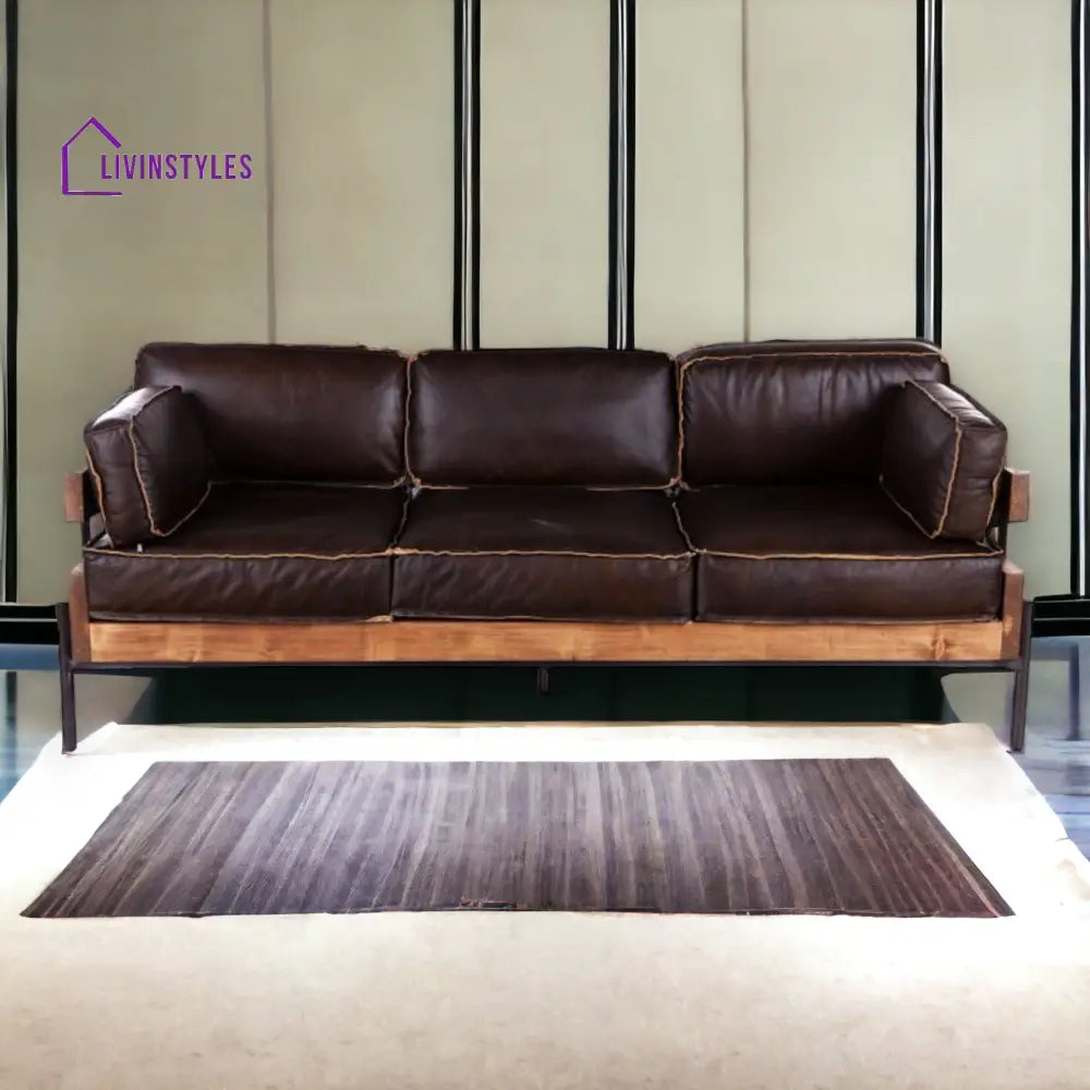 Aerlene 3 Seater Leather Sofa Brown