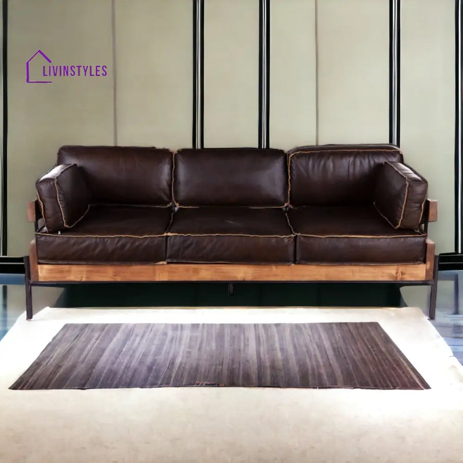 Aerlene 3 Seater Leather Sofa Brown