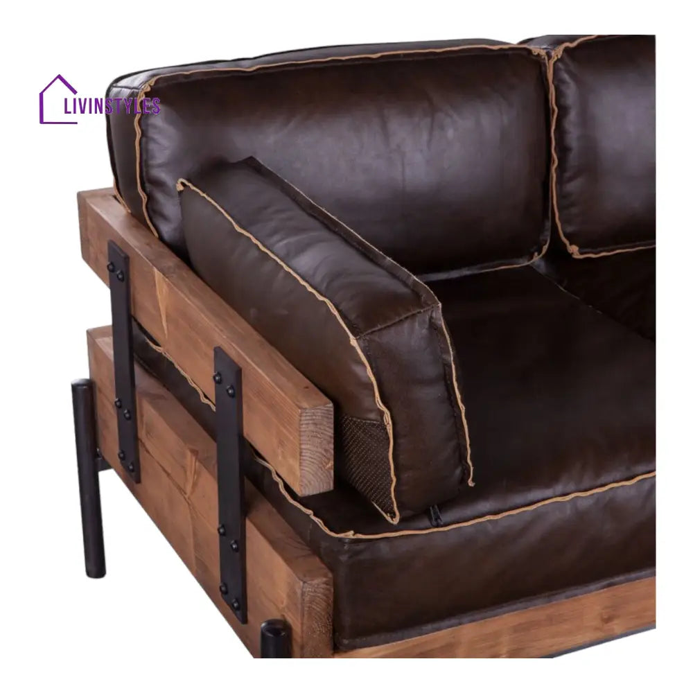 Aerlene 3 Seater Leather Sofa Brown