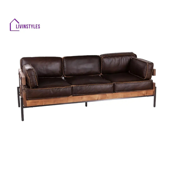 Aerlene 3 Seater Leather Sofa Brown