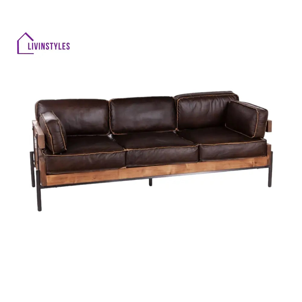 Aerlene 3 Seater Leather Sofa Brown