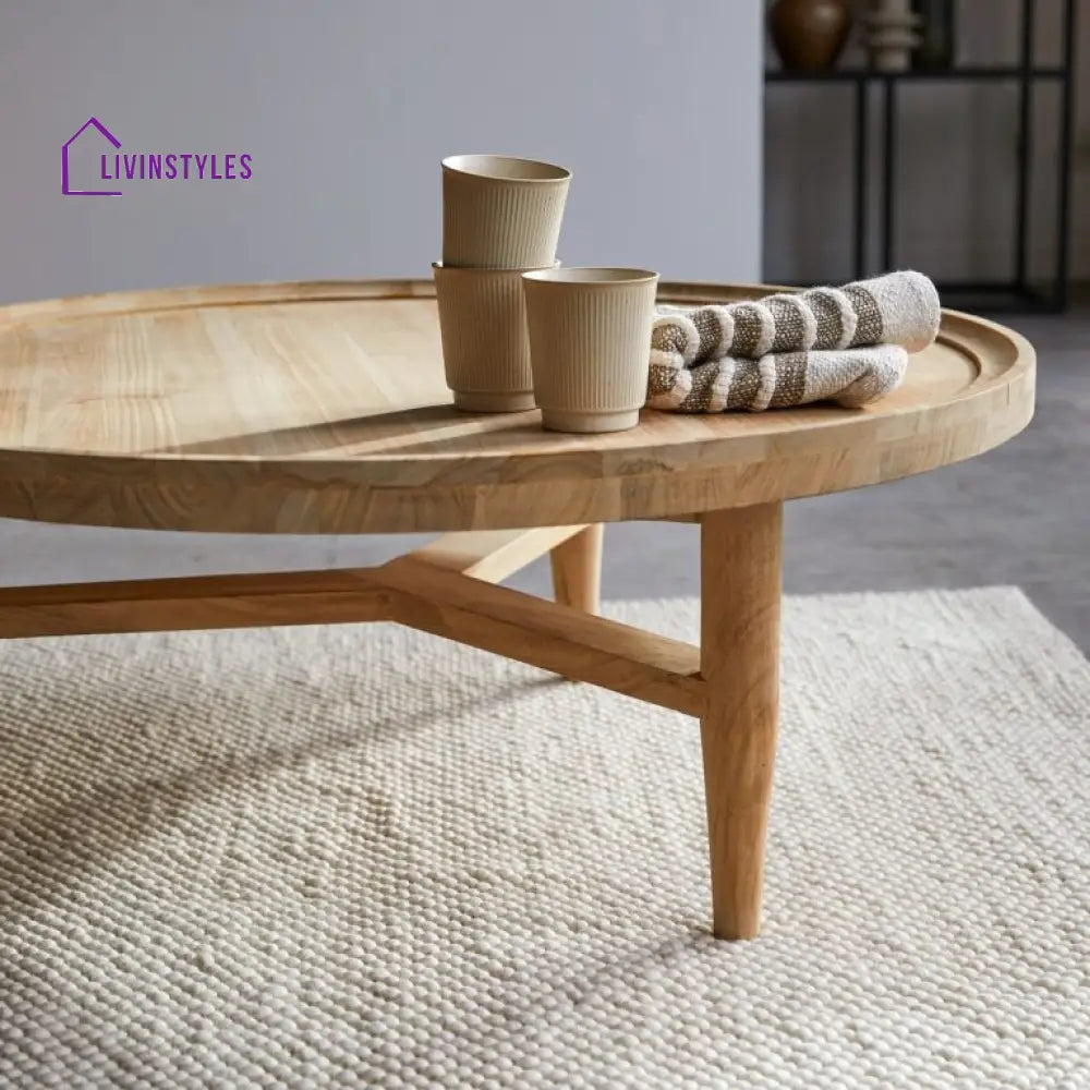 Aarav Round Coffee Table – Mango Wood (Mango Wood Round W90 D90 H35 cm) Coffee Table