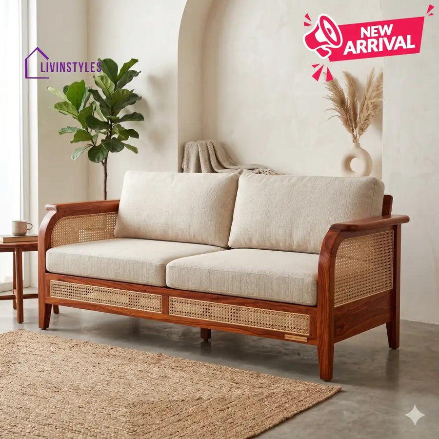 Aarav Sheesham Wood and Cane Sofa for Living Room
