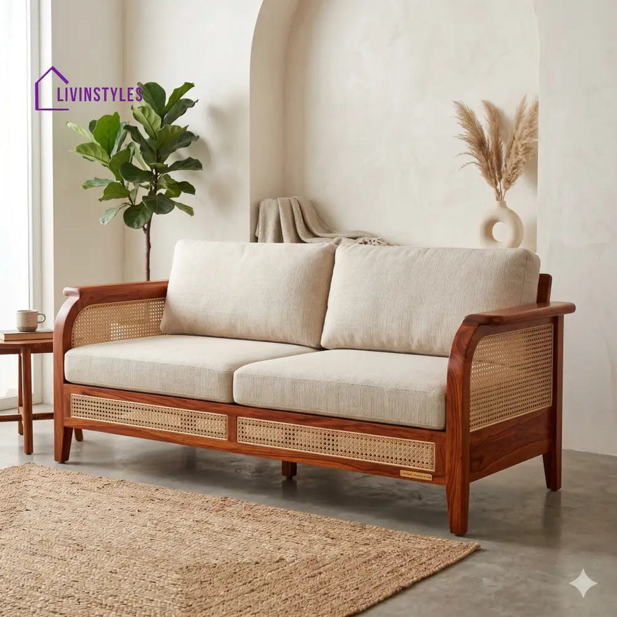 Aarav Sheesham Wood and Cane Sofa for Living Room
