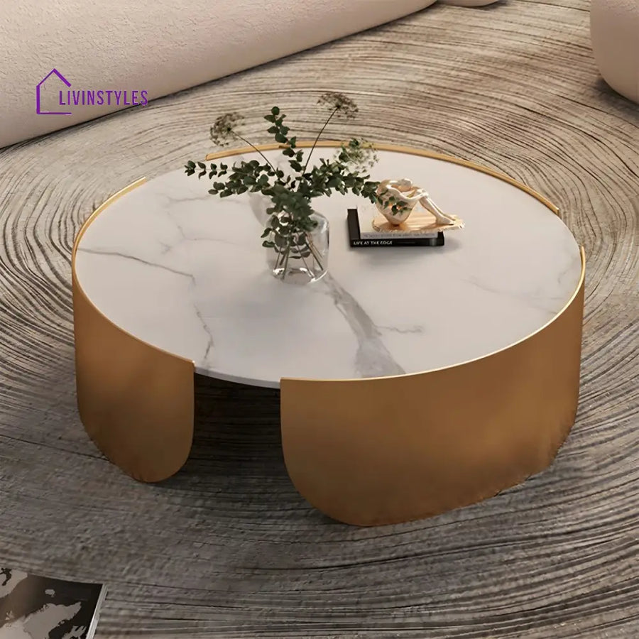 Aarav Stainless Steel Coffee Table for Living Room | Round Shaped