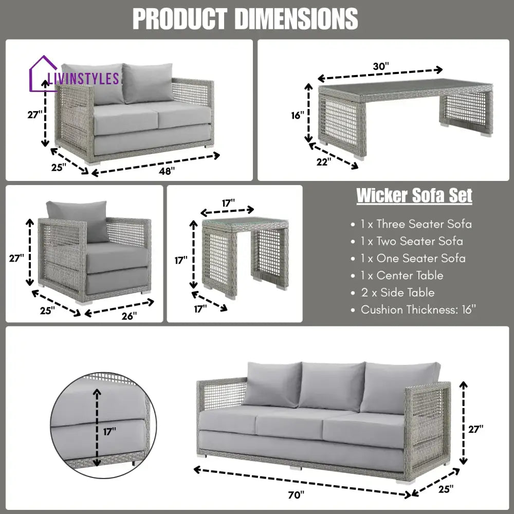 Aarini Outdoor Wicker Woven 6 Pieces Sectional Patio Furniture Set - Sofa Set