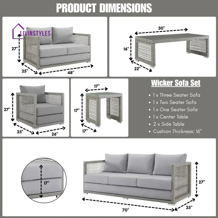 Aarini Outdoor Wicker Woven 6 Pieces Sectional Patio Furniture Set - Sofa Set