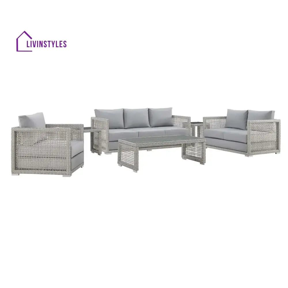 Aarini Outdoor Wicker Woven 6 Pieces Sectional Patio Furniture Set - Sofa Set