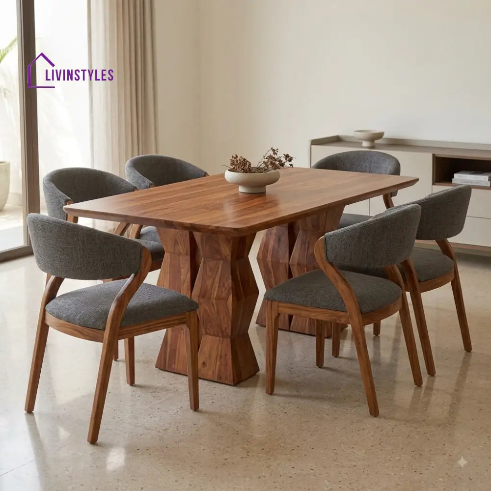 Aarna Premium Wooden 6 Seater Dining Table Set