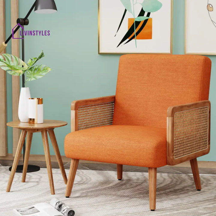 Aarohi Solid Wood and Fabric Arm Chair | Living Room Chair | Lounge Chair