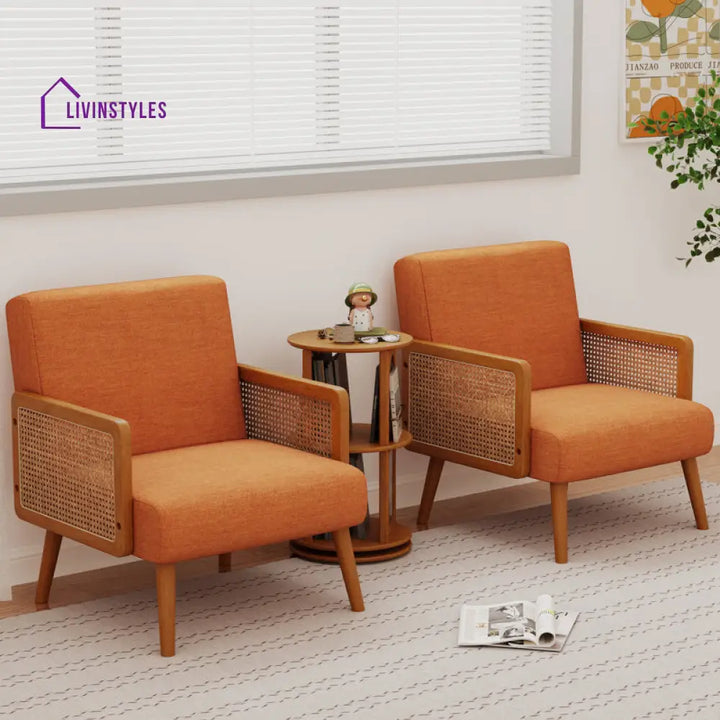 Aarohi Solid Wood and Fabric Arm Chair | Living Room Chair | Lounge Chair
