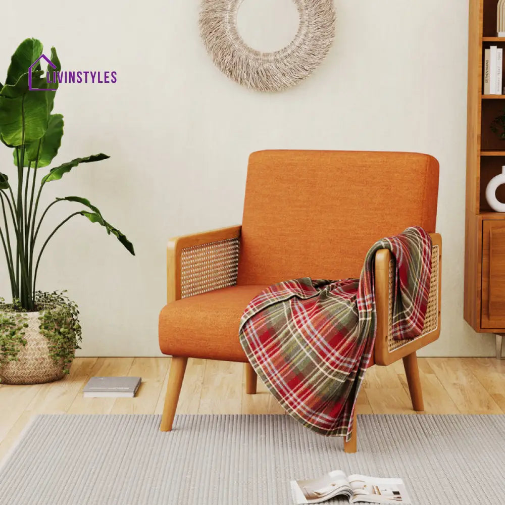 Aarohi Solid Wood and Fabric Arm Chair | Living Room Chair | Lounge Chair