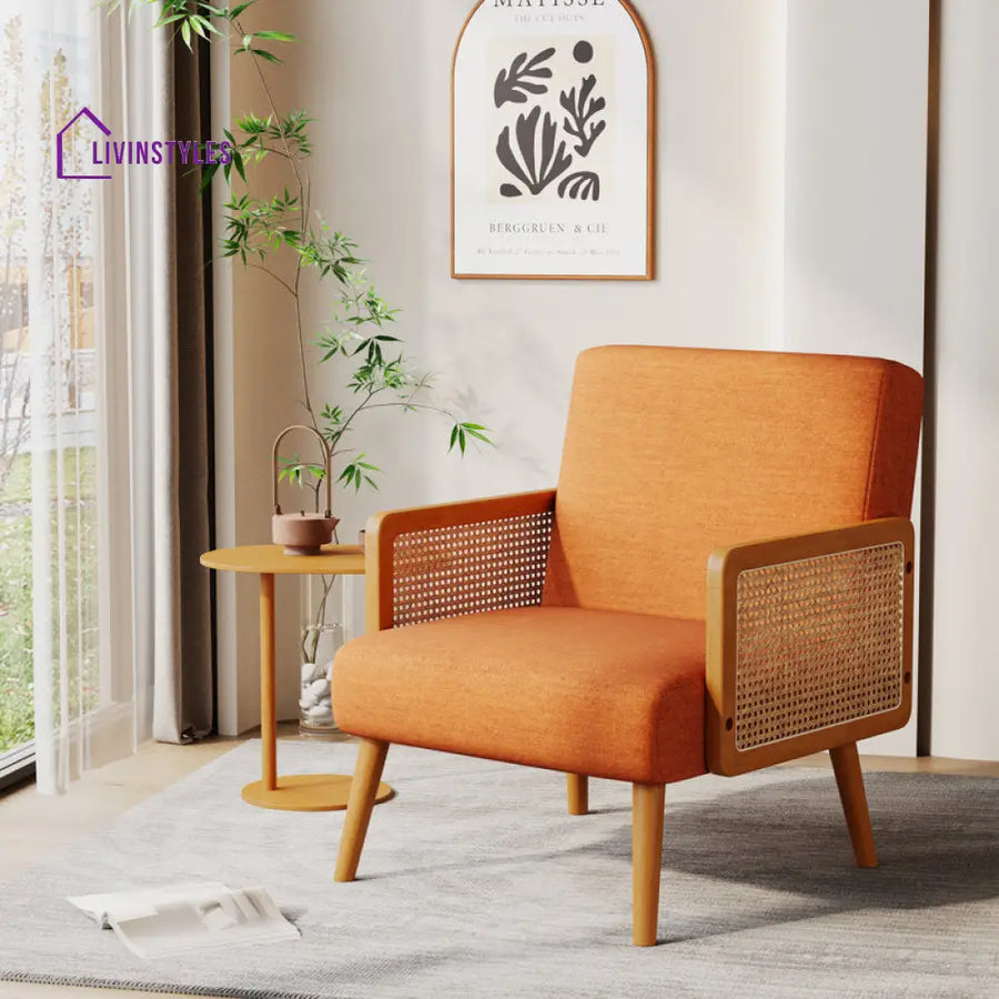 Aarohi Solid Wood and Fabric Arm Chair | Living Room Chair | Lounge Chair