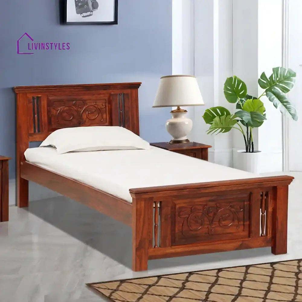 Devanti Traditional Solid Wood Single Beds Honey Bedroom Furniture Sets