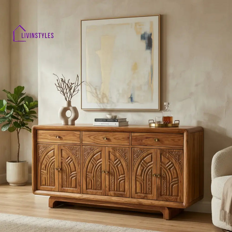 Aaron Sheesham Wood Cabinet and Sideboard (Honey Finish)