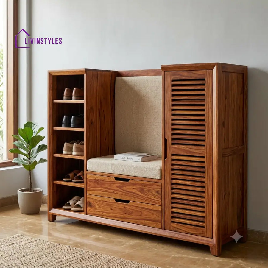 Aarthi Sheesham Wood Shoe Rack | Wooden Shoe Cabinet