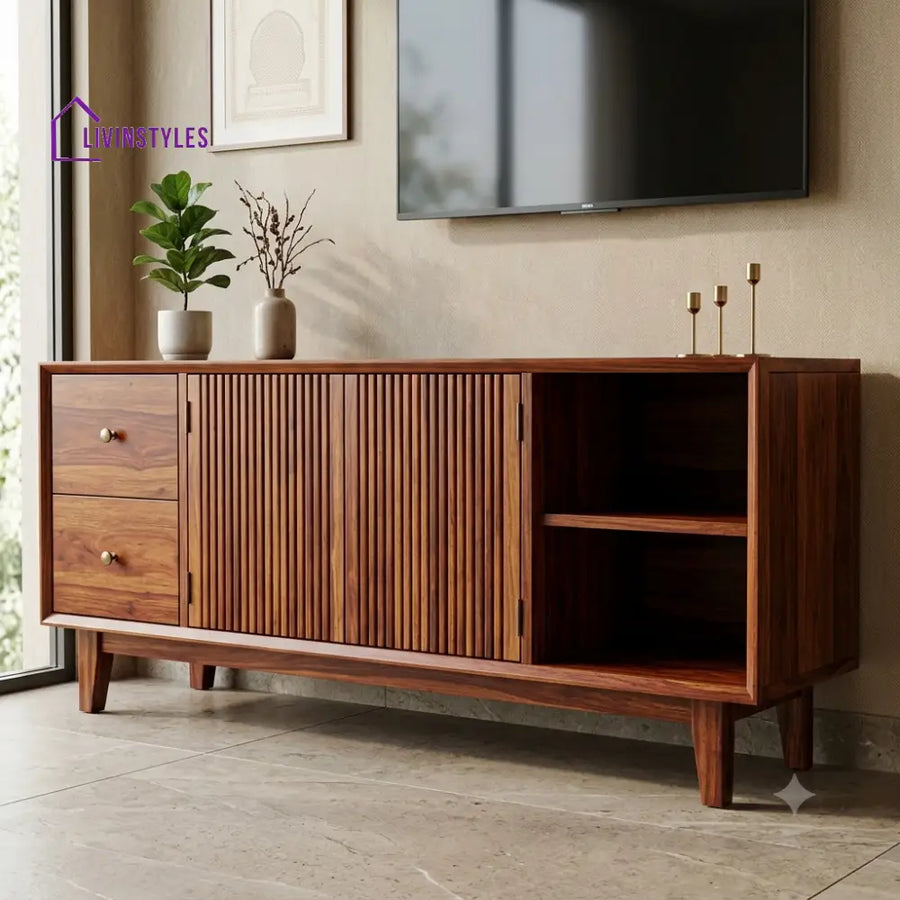 Aarthi Solid Sheesham Wood TV Unit For Living Room Storage Cabinet