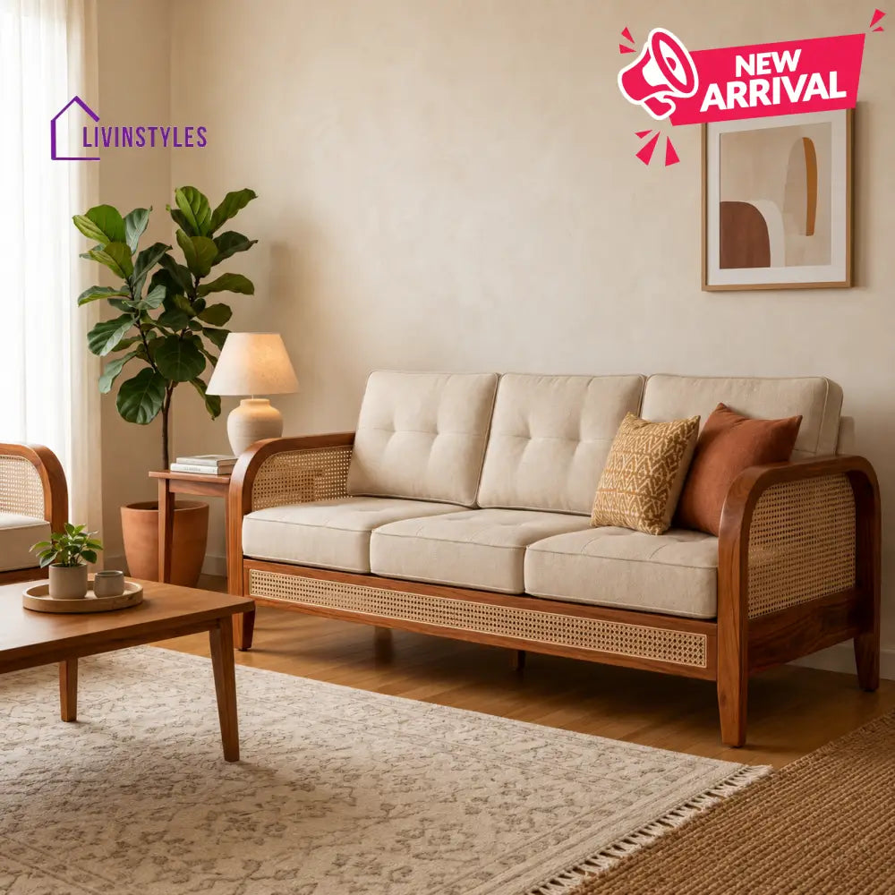 Aarti Sheesham Wood and Cane Sofa for Living Room