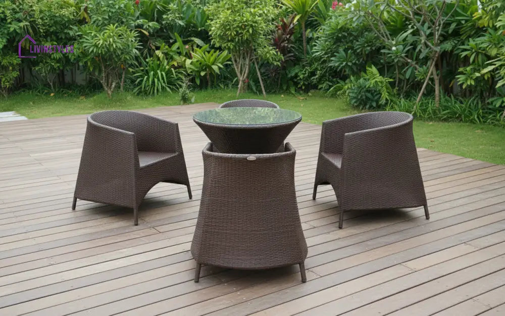 Aaru Outdoor Patio Seating Set 4 Chairs and 1 Table Set (Dark Brown) - Coffee Table Sets