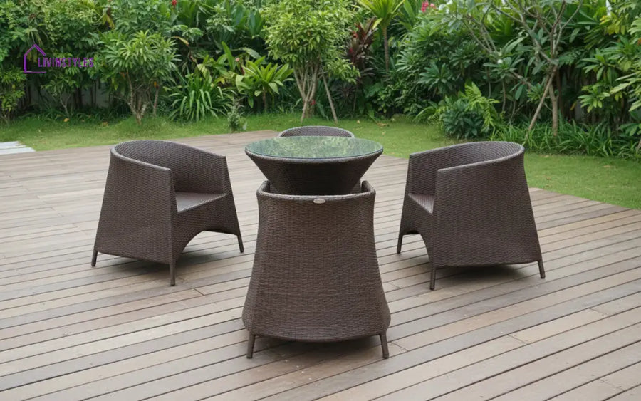 Aaru Outdoor Patio Seating Set 4 Chairs and 1 Table Set (Dark Brown) - Coffee Table Sets