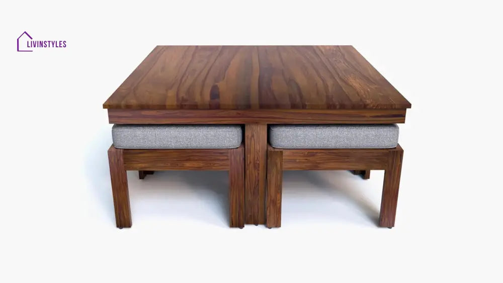 Aarush Sheesham Wood Low Height Coffee Table with 4 Stools (W96*D96*H47cm) Coffee Table