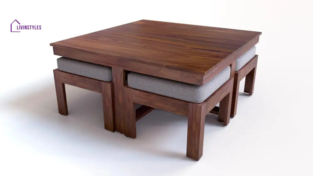 Aarush Sheesham Wood Low Height Coffee Table with 4 Stools (W96*D96*H47cm) Coffee Table